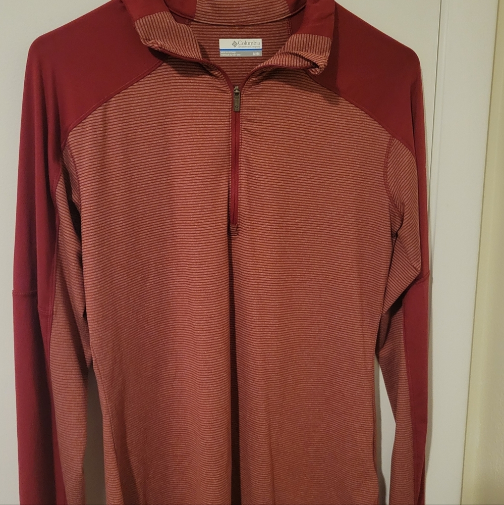 Columbia Red Striped Quarter-Zip Pullover Sz Medium